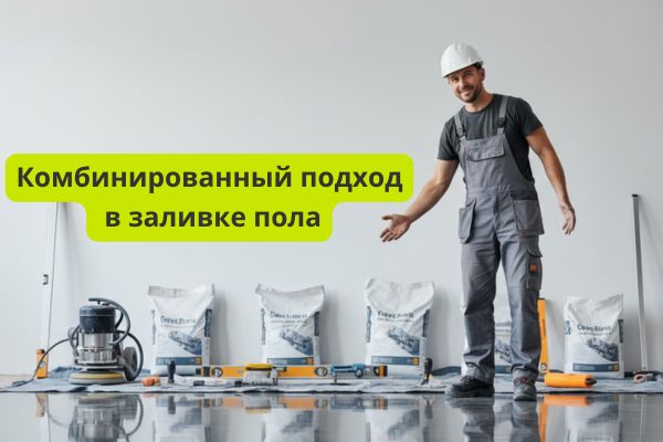 Комбинированный подход в заливке пола фото